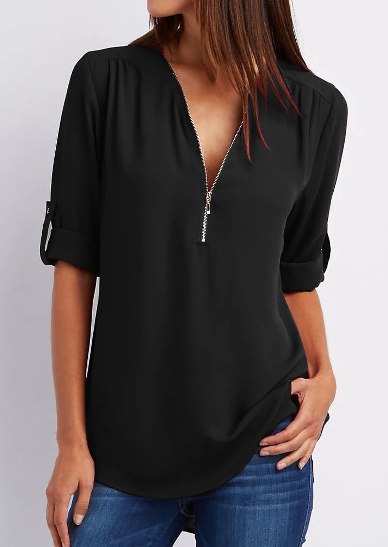 Maica | Damen Bluse Mit Reissverschluss