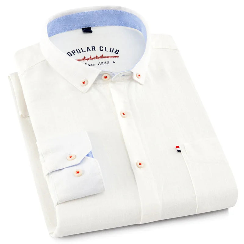 Leinen Button-Down Hemd Herren Langarm