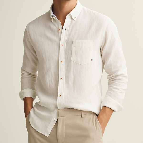 Leinen Button-Down Hemd Herren Langarm