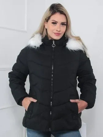 Hochwertige Damen Steppjacke mit abnehmbarer Fellkapuze