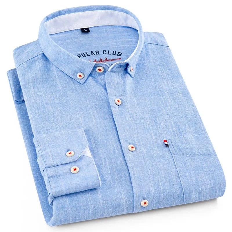 Leinen Button-Down Hemd Herren Langarm