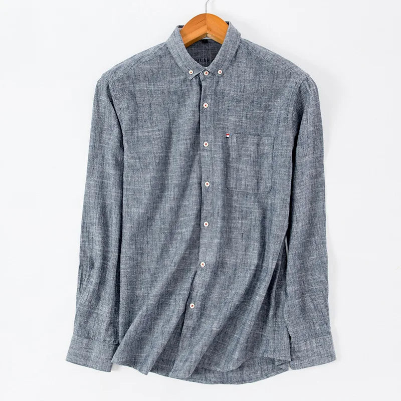 Leinen Button-Down Hemd Herren Langarm