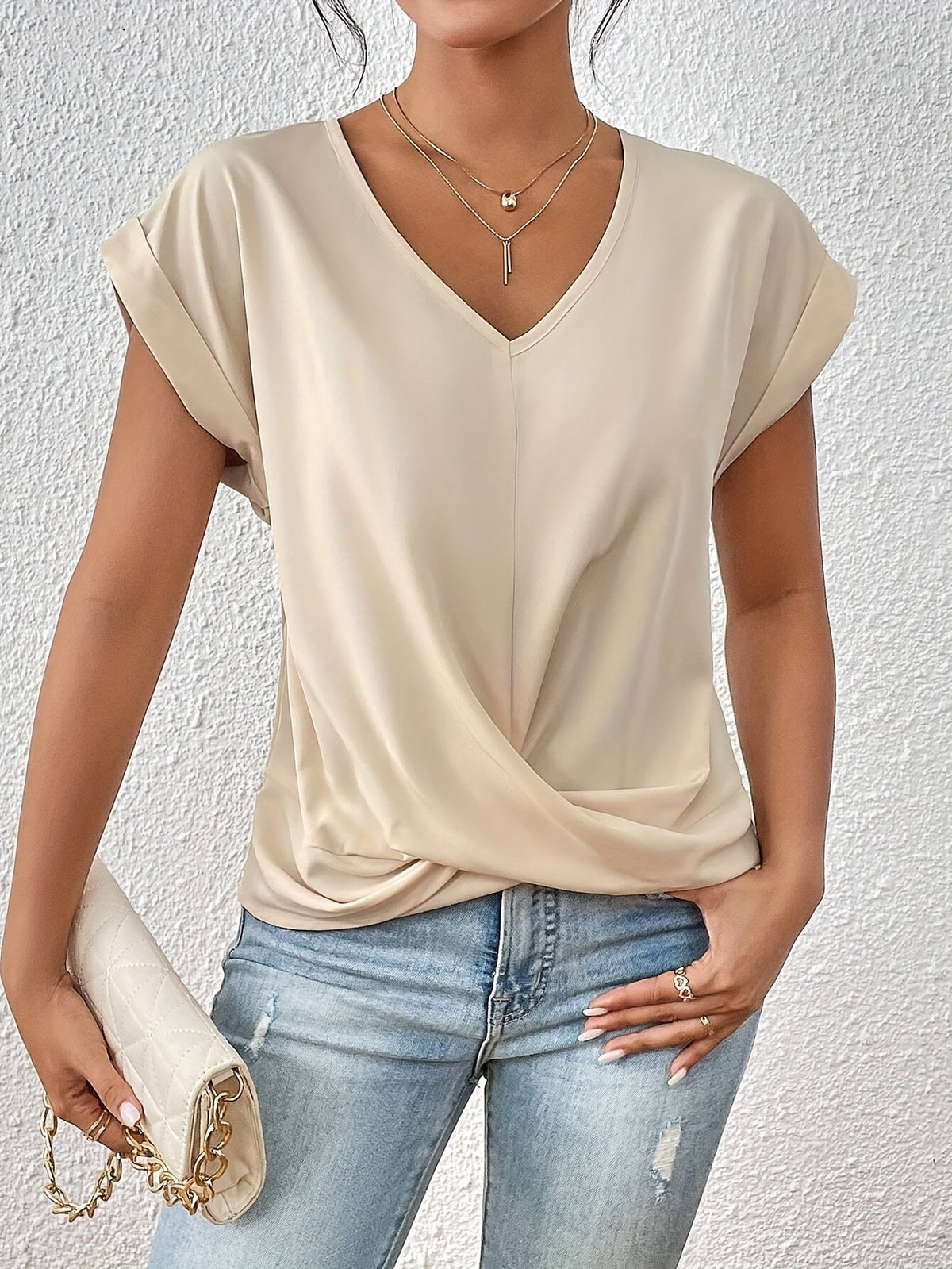 Lässiges Damen T-Shirt V-Ausschnitt Weich