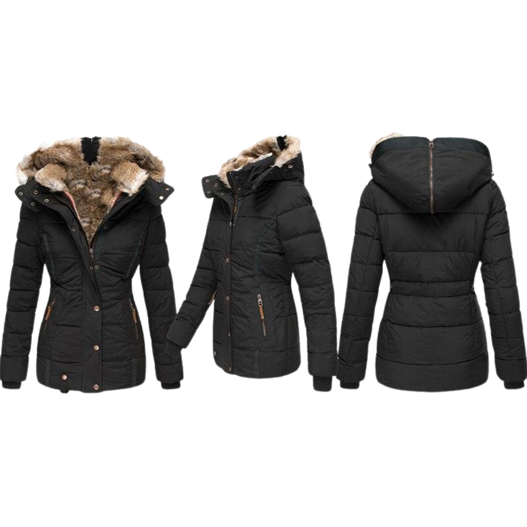 Eleganter gesteppter Wintermantel für Damen mit Fellkragen