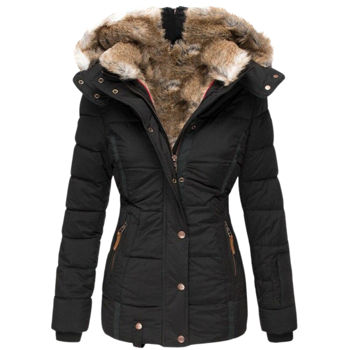 Eleganter gesteppter Wintermantel für Damen mit Fellkragen