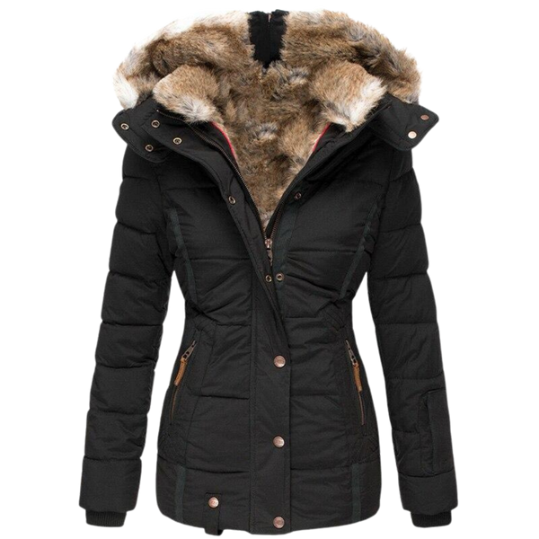 Eleganter gesteppter Wintermantel für Damen mit Fellkragen