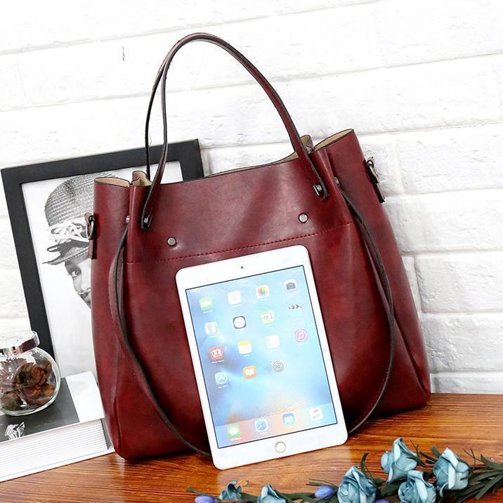 Vintage 4-teiliges Damen Handtaschen-Set aus Öko-Leder