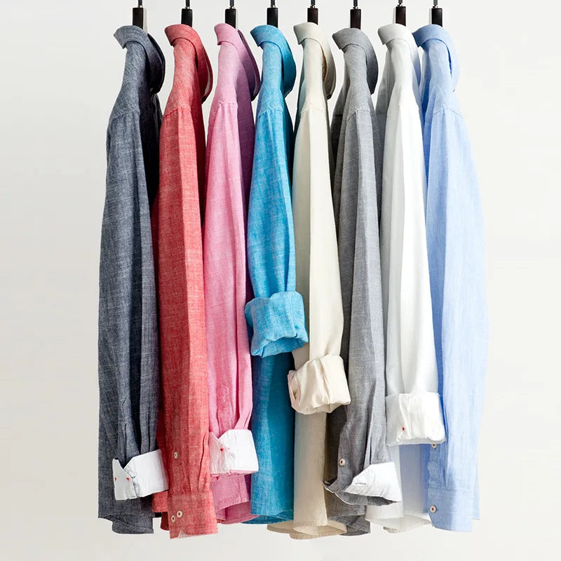 Leinen Button-Down Hemd Herren Langarm