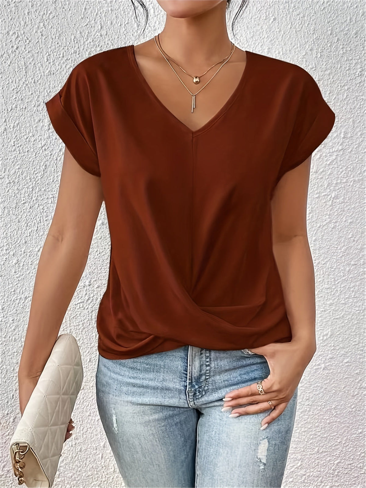 Lässiges Damen T-Shirt V-Ausschnitt Weich
