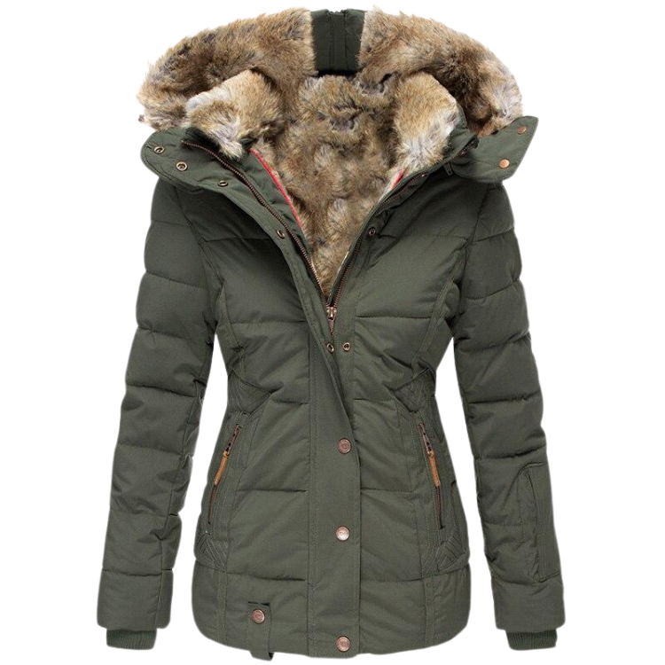 Eleganter gesteppter Wintermantel für Damen mit Fellkragen