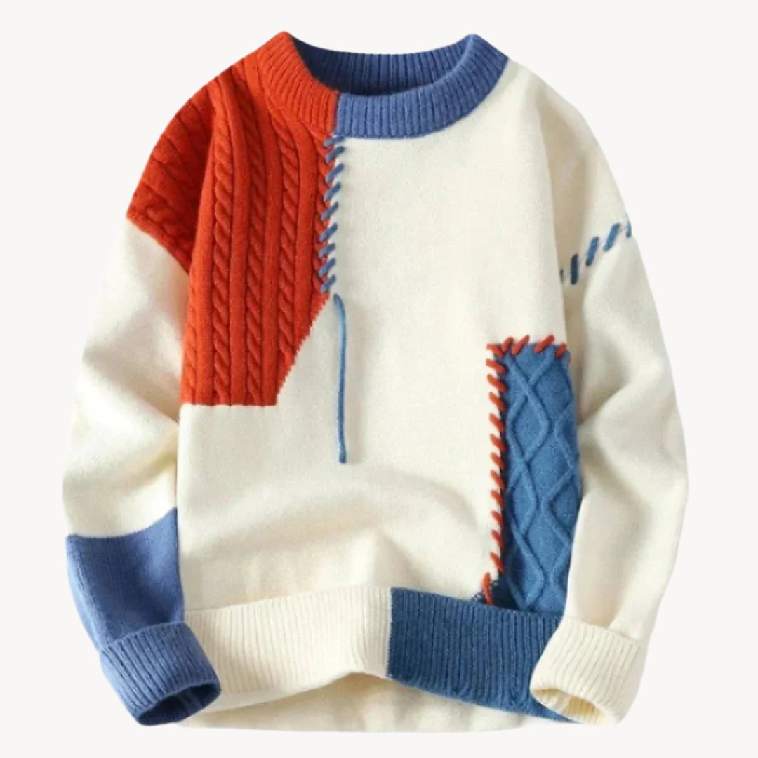 Auffälliger Designer-Strickpullover für Herren mit Patches