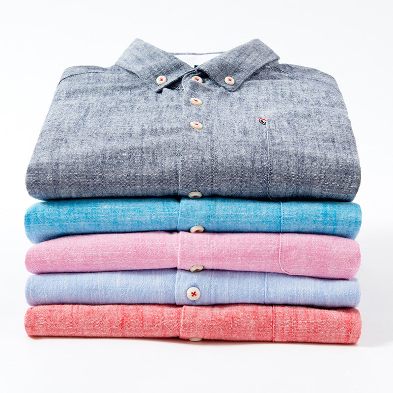 Leinen Button-Down Hemd Herren Langarm