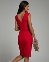 Elegantes Damen Abendkleid V-Ausschnitt Schlitz Figurbetont