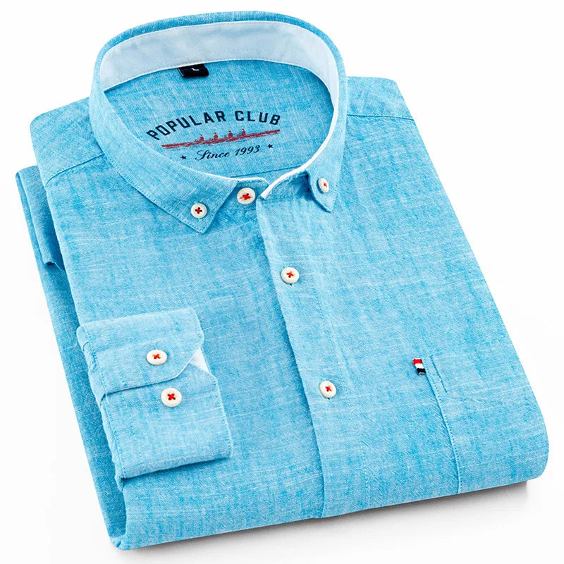 Leinen Button-Down Hemd Herren Langarm