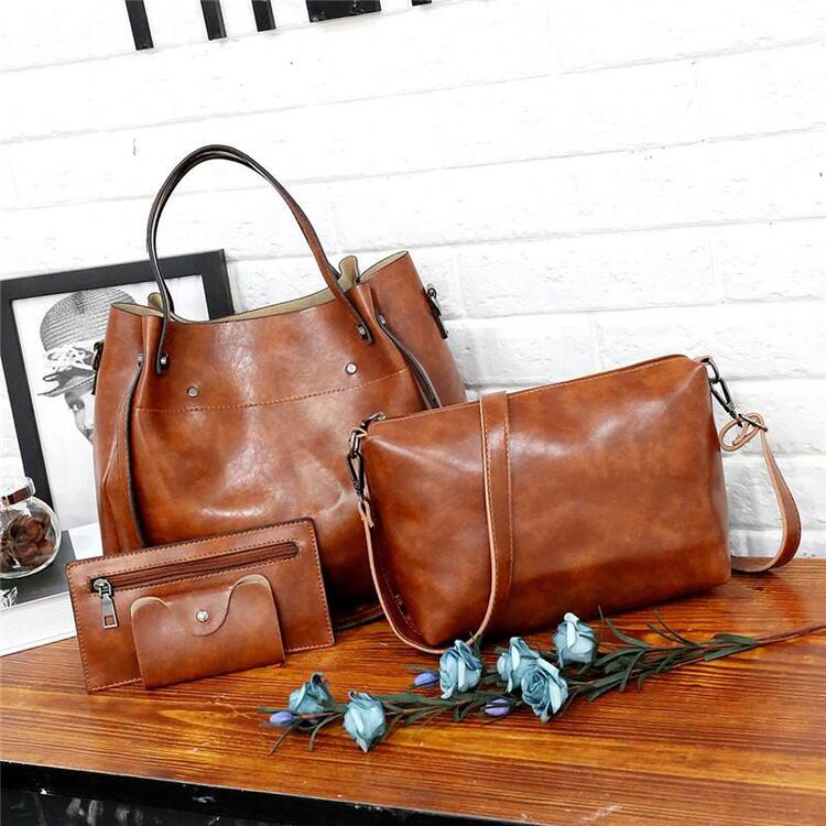 Vintage 4-teiliges Damen Handtaschen-Set aus Öko-Leder