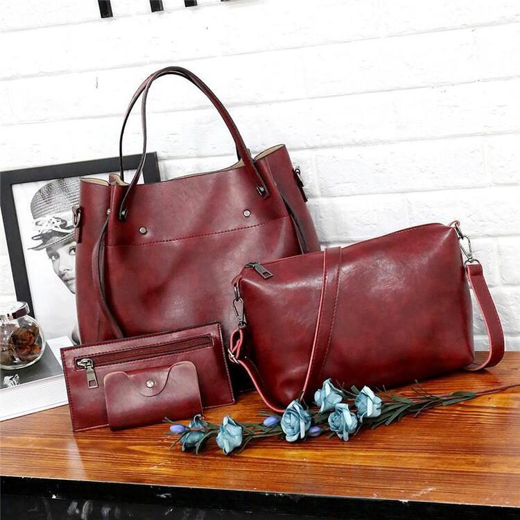 Vintage 4-teiliges Damen Handtaschen-Set aus Öko-Leder