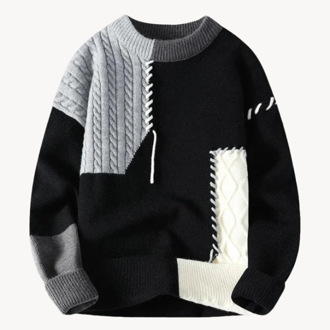 Auffälliger Designer-Strickpullover für Herren mit Patches