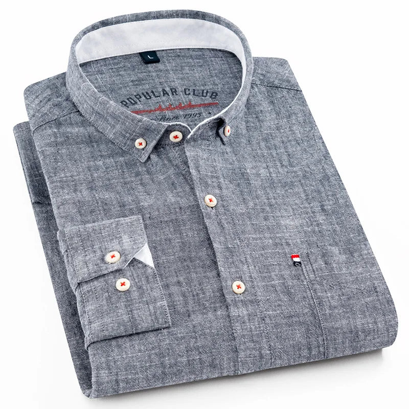 Leinen Button-Down Hemd Herren Langarm
