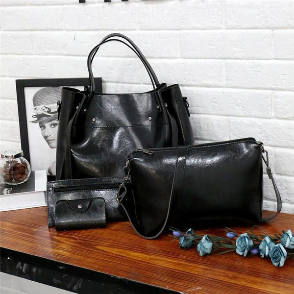 Vintage 4-teiliges Damen Handtaschen-Set aus Öko-Leder