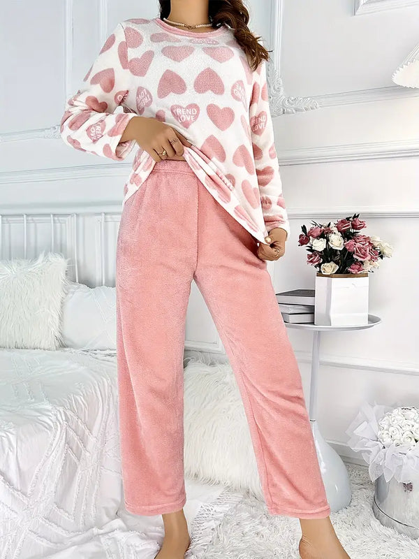 Komfortables Damen-Pyjama-Set mit Herz- und Bärenmotiv