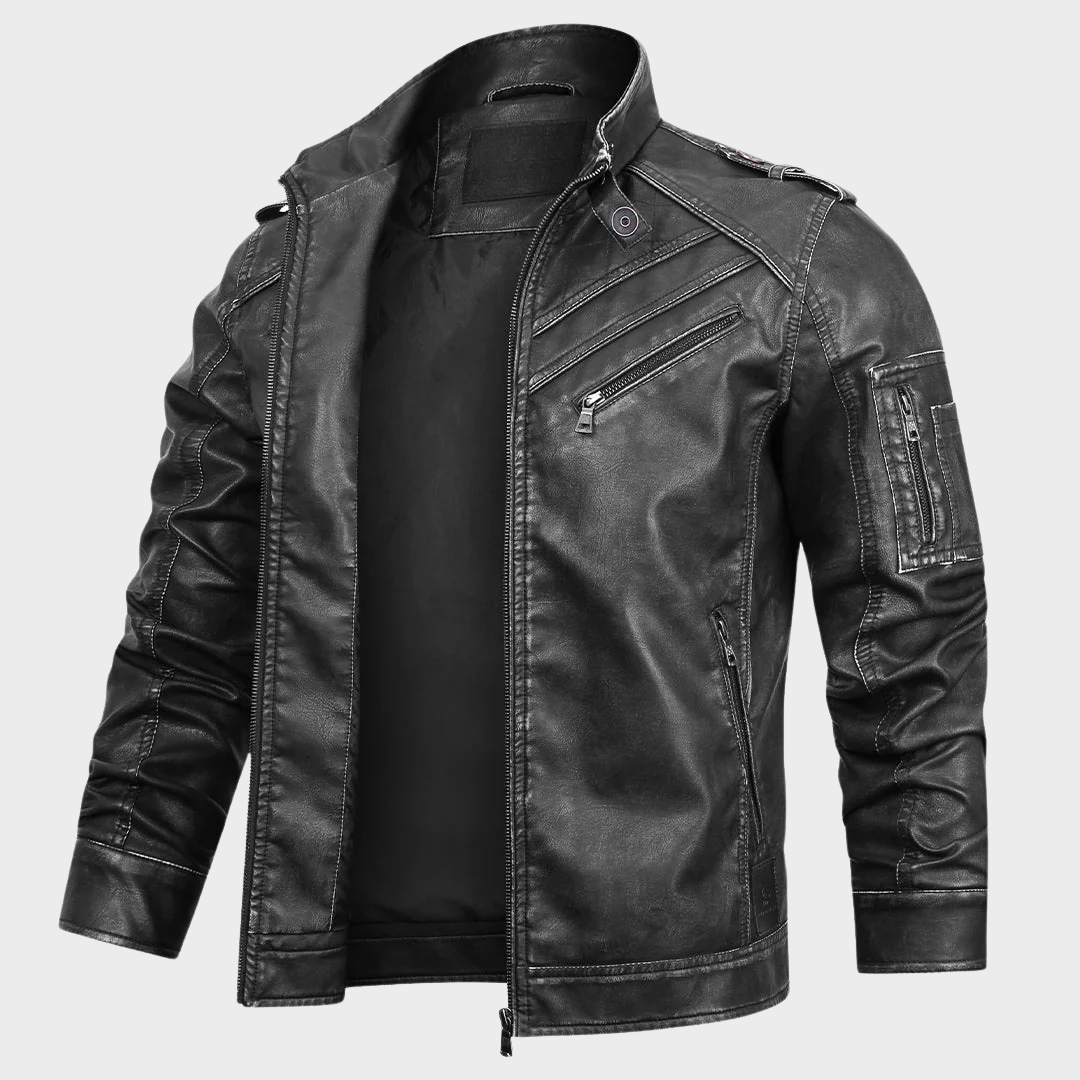 Herren Motor Lederjacke Schwarz Klassisch