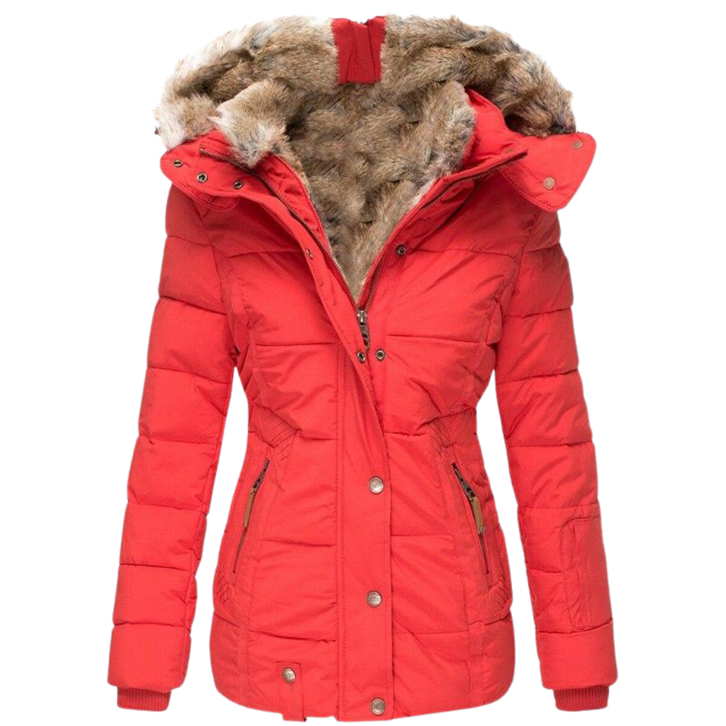 Eleganter gesteppter Wintermantel für Damen mit Fellkragen