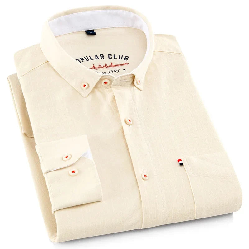 Leinen Button-Down Hemd Herren Langarm