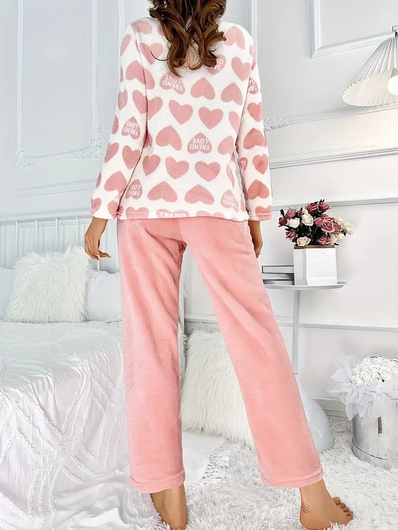 Komfortables Damen-Pyjama-Set mit Herz- und Bärenmotiv