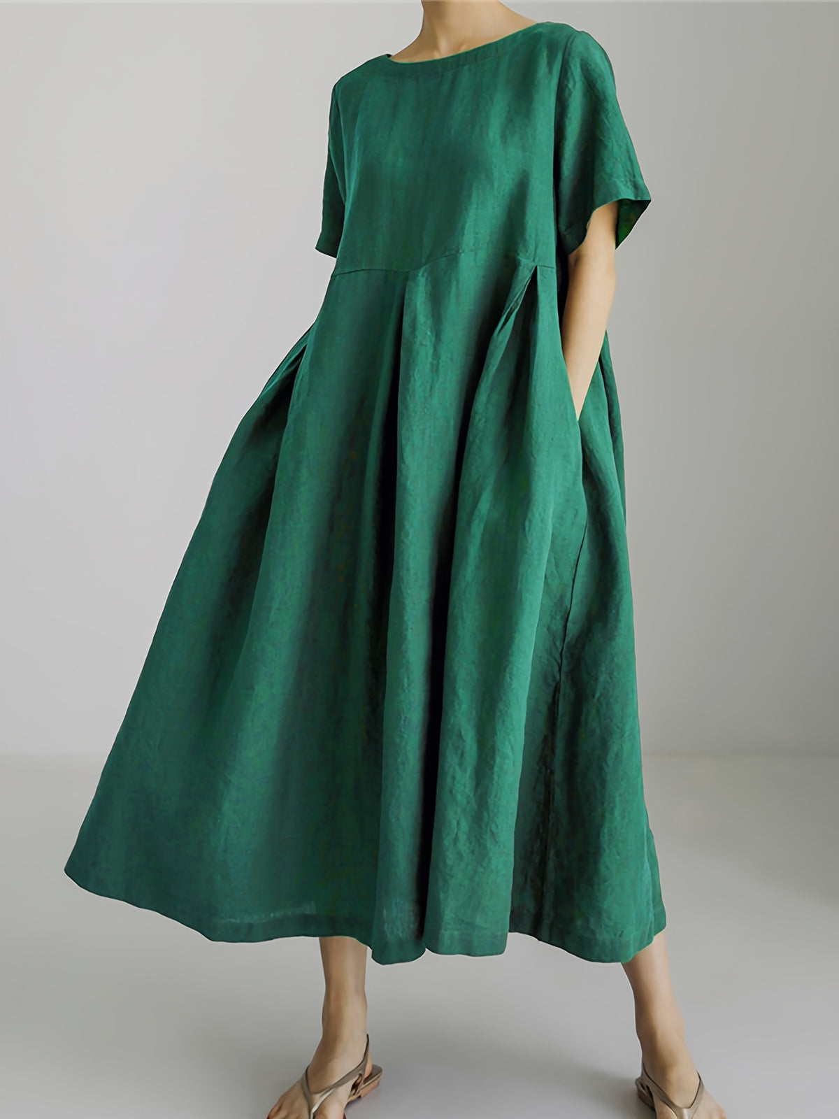 Julie | Damen Einfarbiges Leinenkleid Kleid