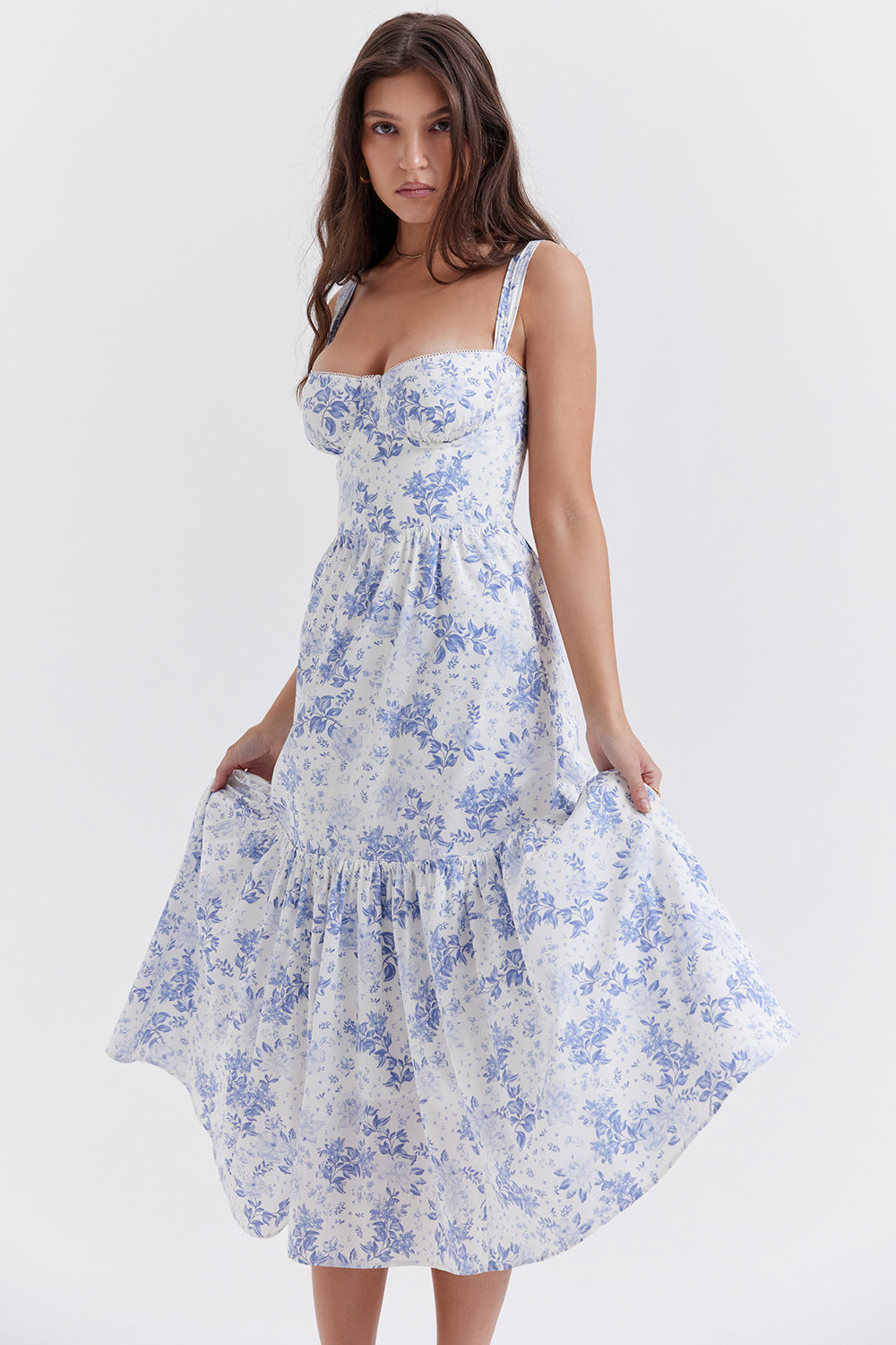 Amalie | Damen Geblümtes Midi-Sommerkleid