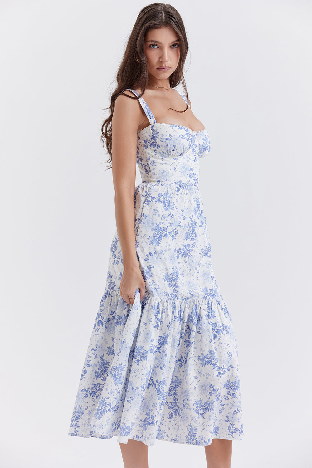 Amalie | Damen Geblümtes Midi-Sommerkleid