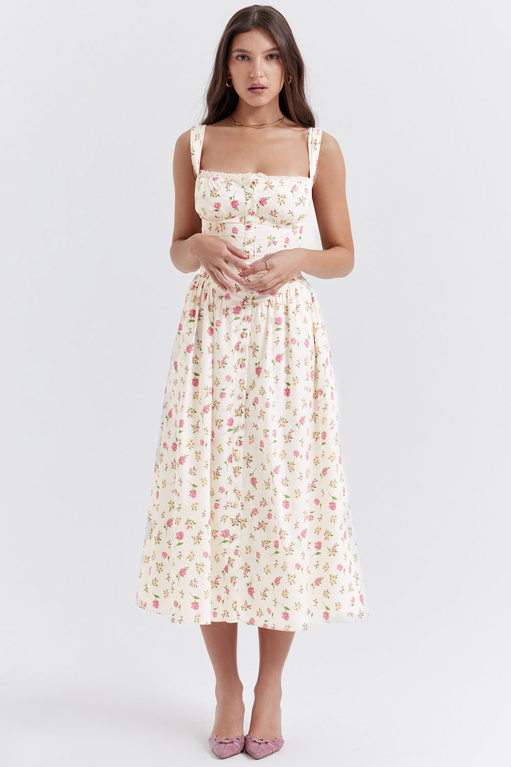 Amalie | Damen Geblümtes Midi-Sommerkleid