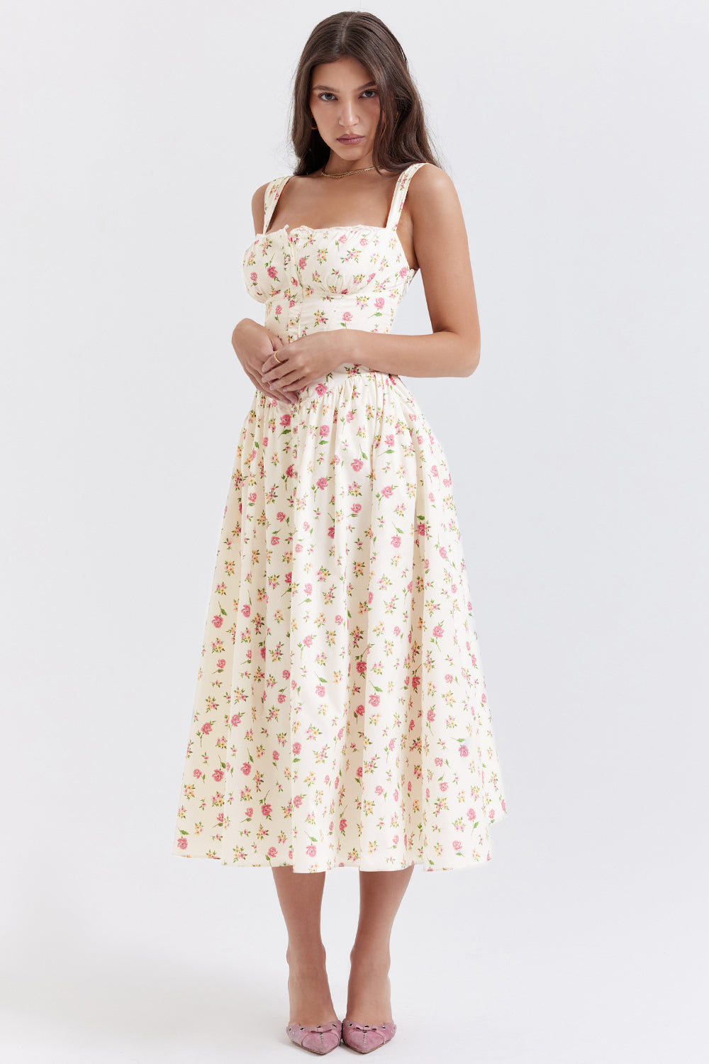 Amalie | Damen Geblümtes Midi-Sommerkleid