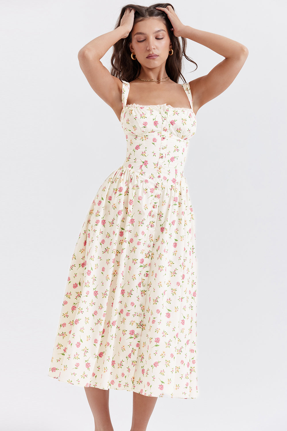 Amalie | Damen Geblümtes Midi-Sommerkleid